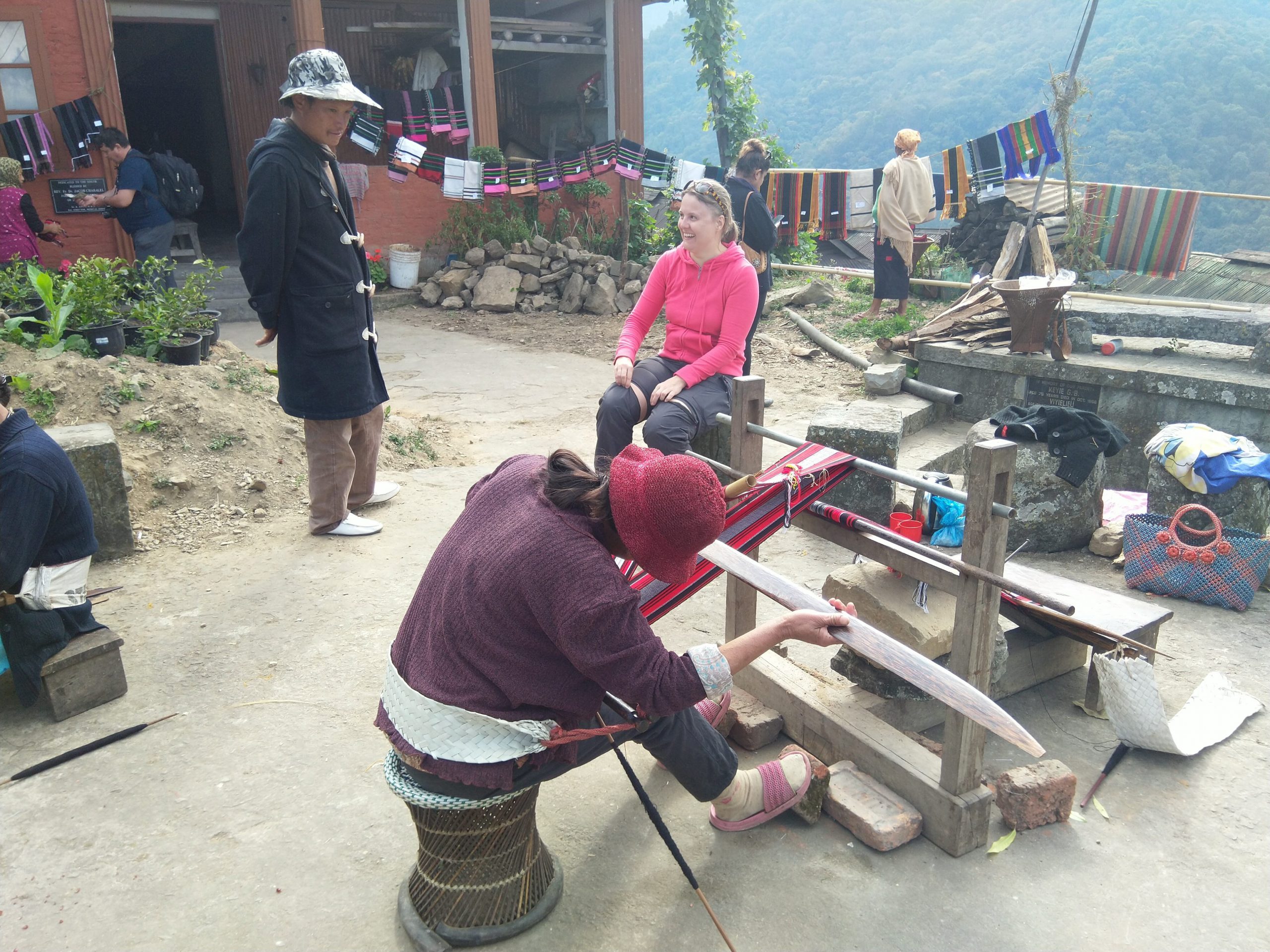 ladies weaving in khonoma village